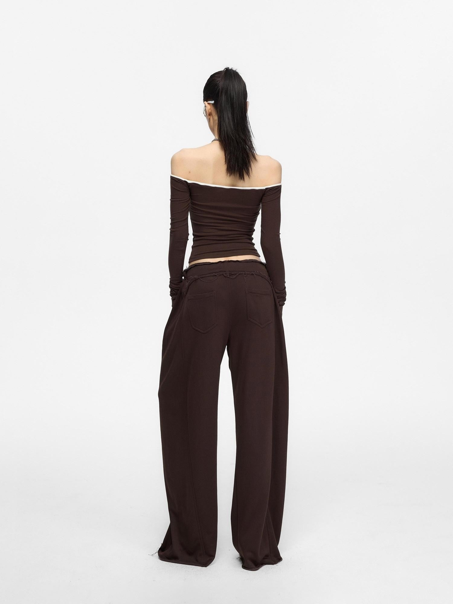 Fanptntox Satin Brushed Raw Hem Wide Leg Women's Viscose Drawstring Pants