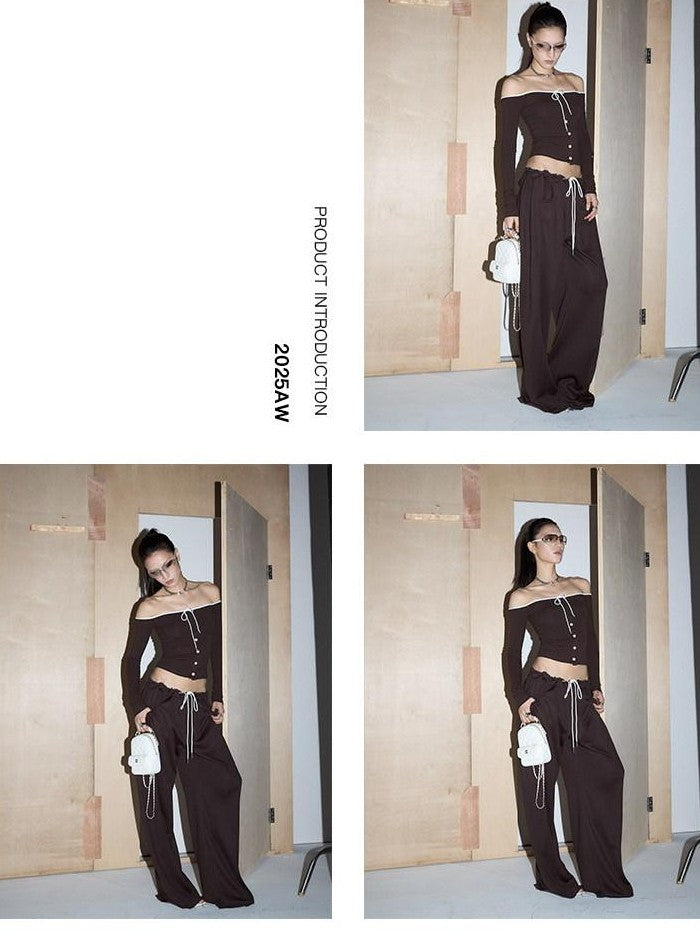 Fanptntox Satin Brushed Raw Hem Wide Leg Women's Viscose Drawstring Pants