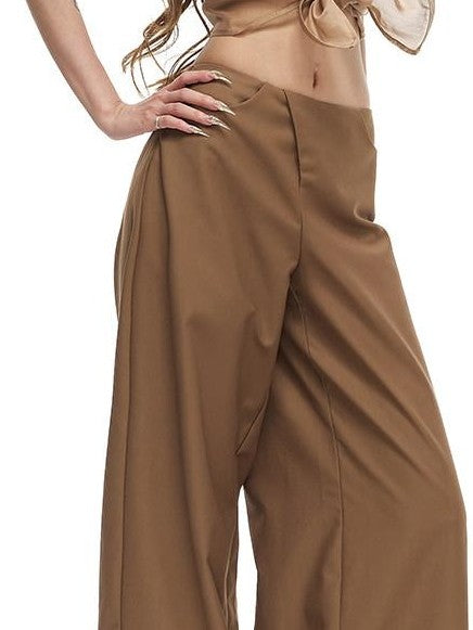 Fanptntox Satin Loose Straight Low Waist Women's Polyester Blend Wide-leg Pants