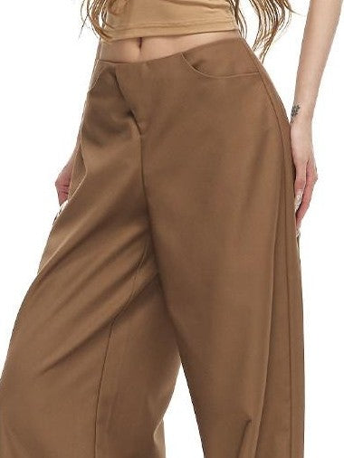 Fanptntox Satin Loose Straight Low Waist Women's Polyester Blend Wide-leg Pants