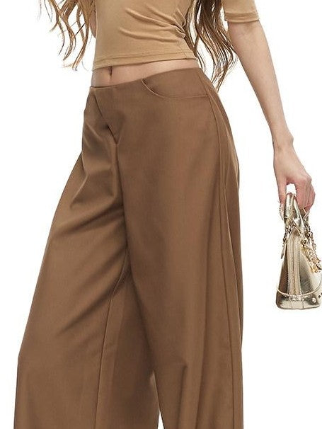 Fanptntox Satin Loose Straight Low Waist Women's Polyester Blend Wide-leg Pants