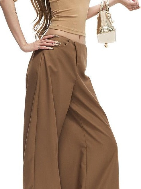 Fanptntox Satin Loose Straight Low Waist Women's Polyester Blend Wide-leg Pants
