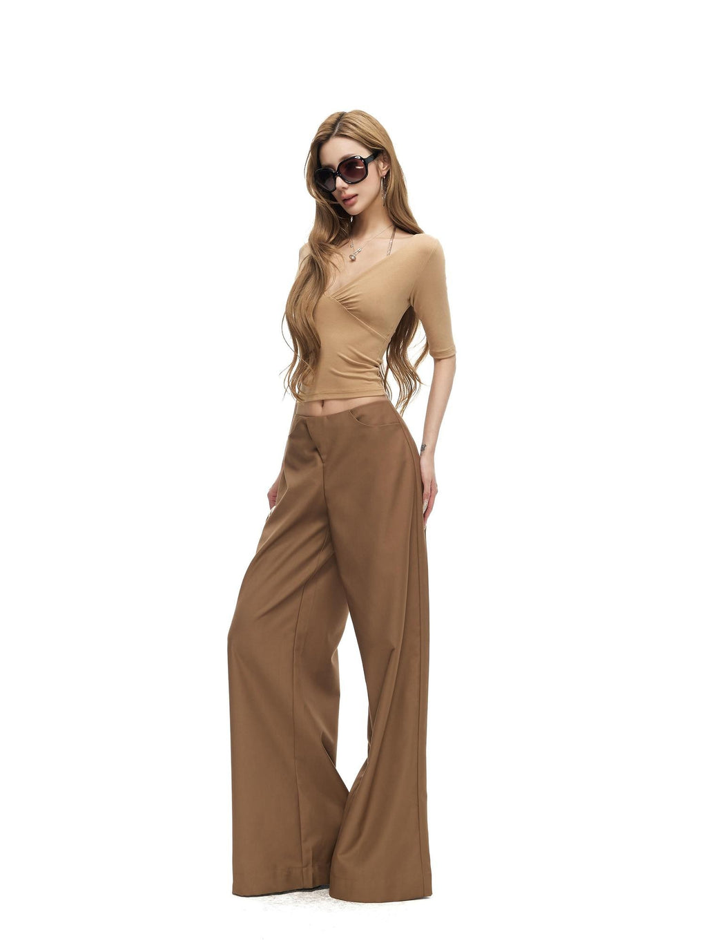 Fanptntox Satin Loose Straight Low Waist Women's Polyester Blend Wide-leg Pants