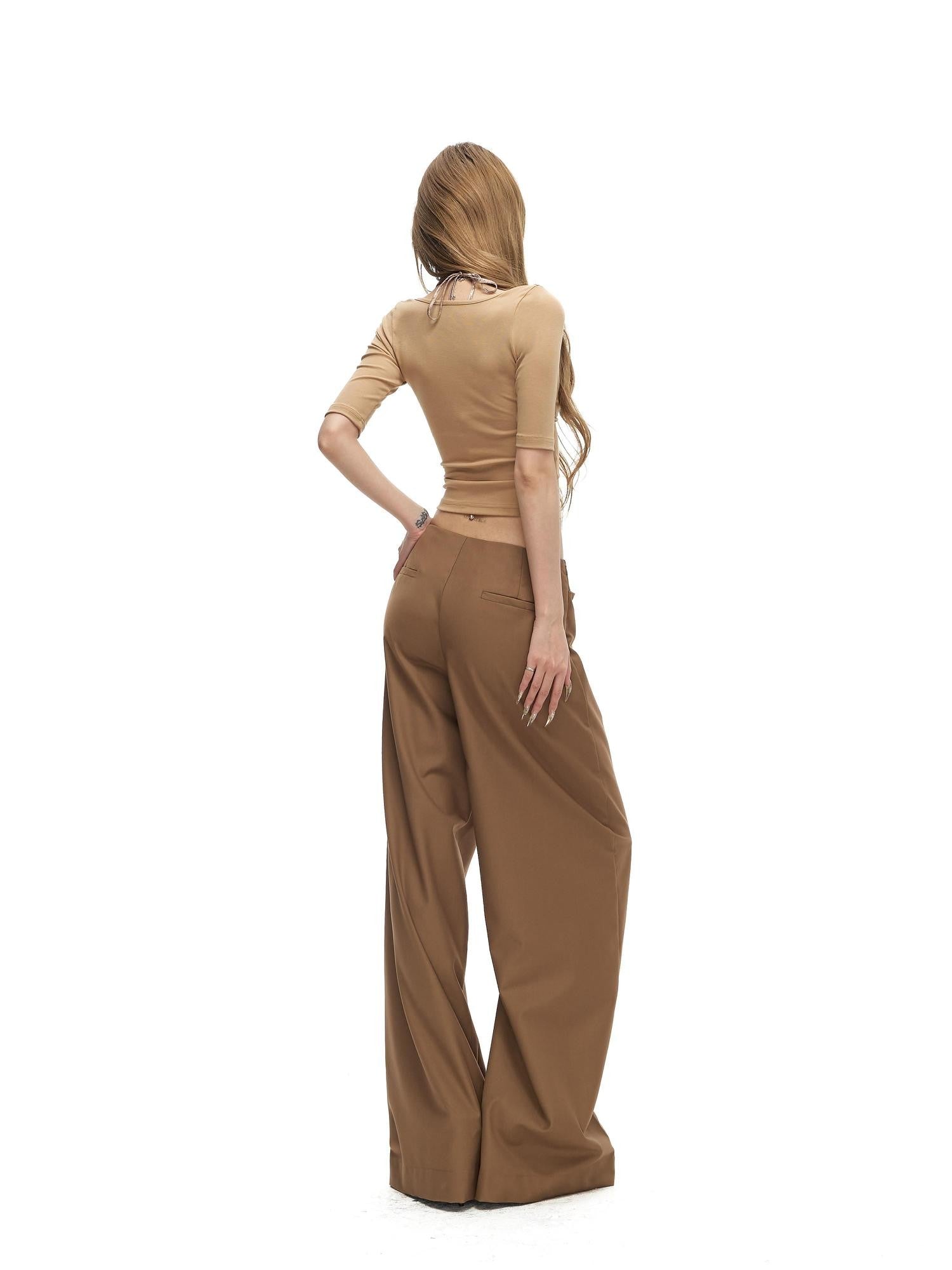 Fanptntox Satin Loose Straight Low Waist Women's Polyester Blend Wide-leg Pants