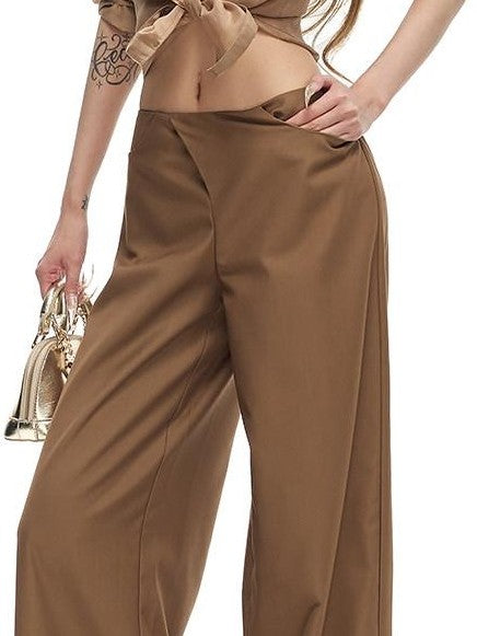 Fanptntox Satin Loose Straight Low Waist Women's Polyester Blend Wide-leg Pants