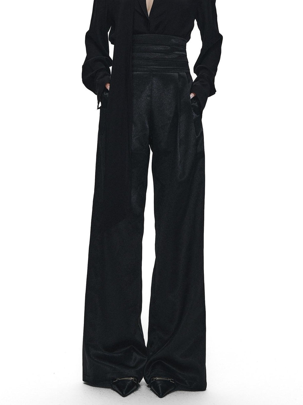 Fanptntox Satin Ribbon Blazer Lapel Straight Women's Viscose Casual Top & Pants Sets