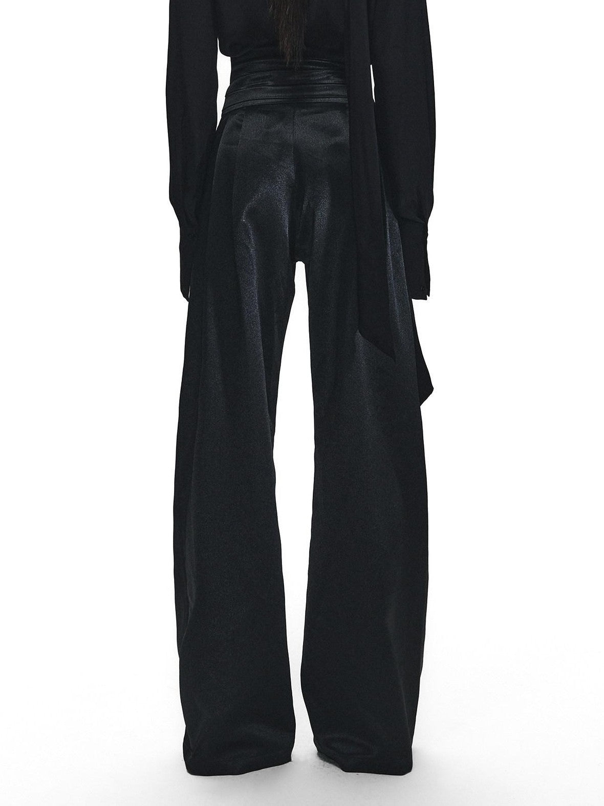 Fanptntox Satin Ribbon Blazer Lapel Straight Women's Viscose Casual Top & Pants Sets