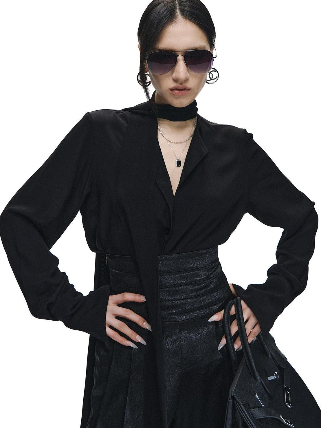 Fanptntox Satin Ribbon Blazer Lapel Straight Women's Viscose Casual Top & Pants Sets