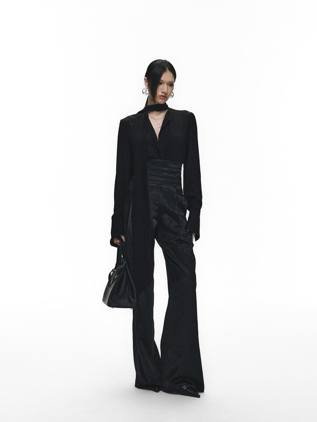 Fanptntox Satin Ribbon Blazer Lapel Straight Women's Viscose Casual Top & Pants Sets
