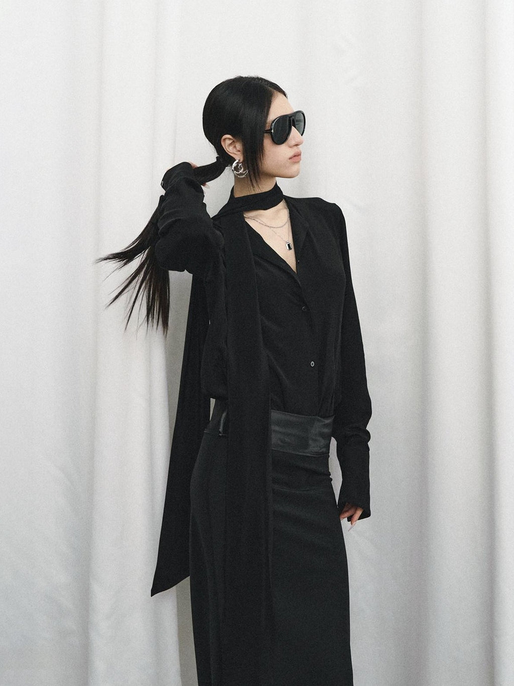 Fanptntox Satin Ribbon Blazer Lapel Straight Women's Viscose Casual Top & Pants Sets