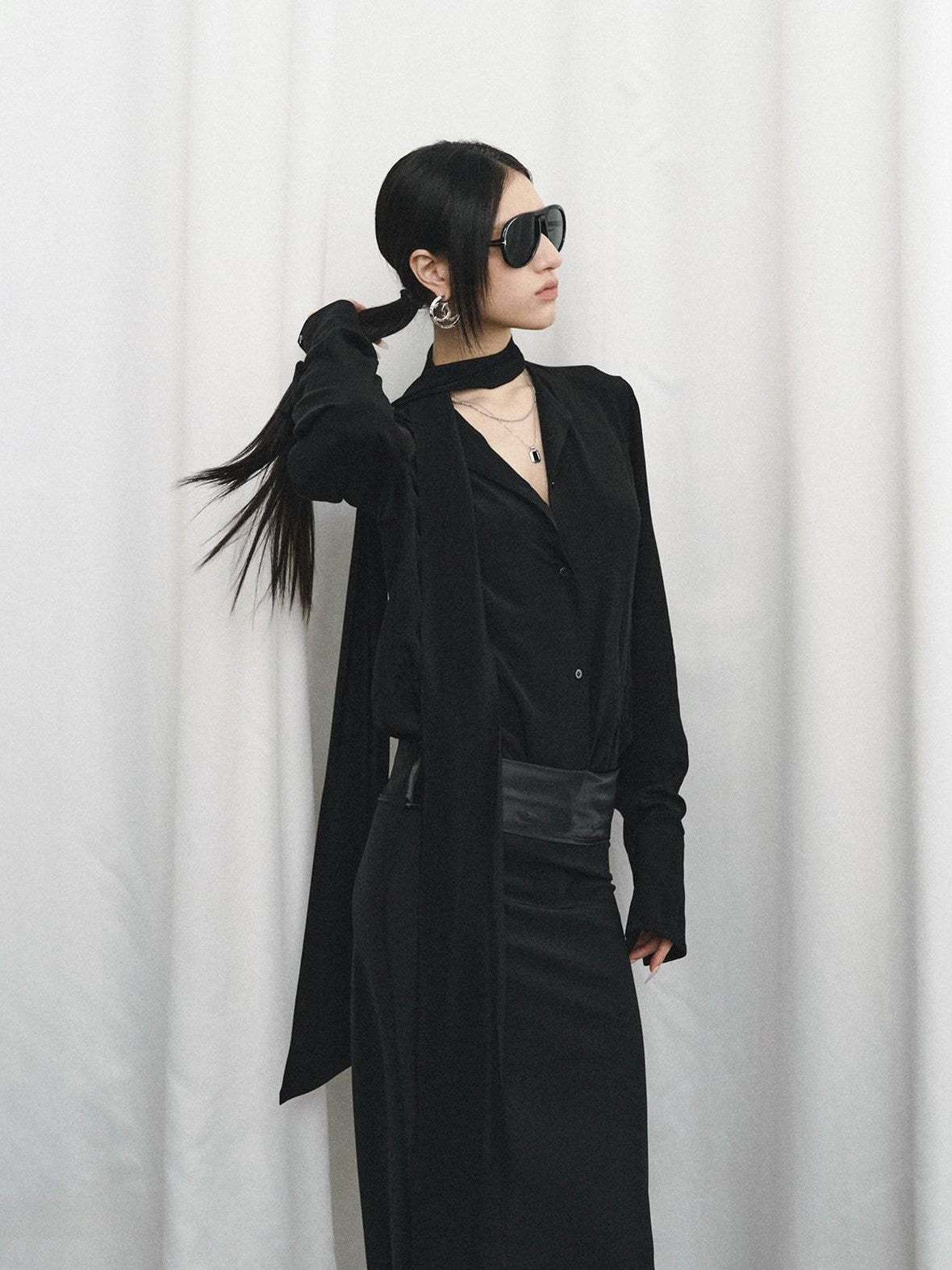 Fanptntox Satin Ribbon Blazer Lapel Straight Women's Viscose Casual Top & Pants Sets