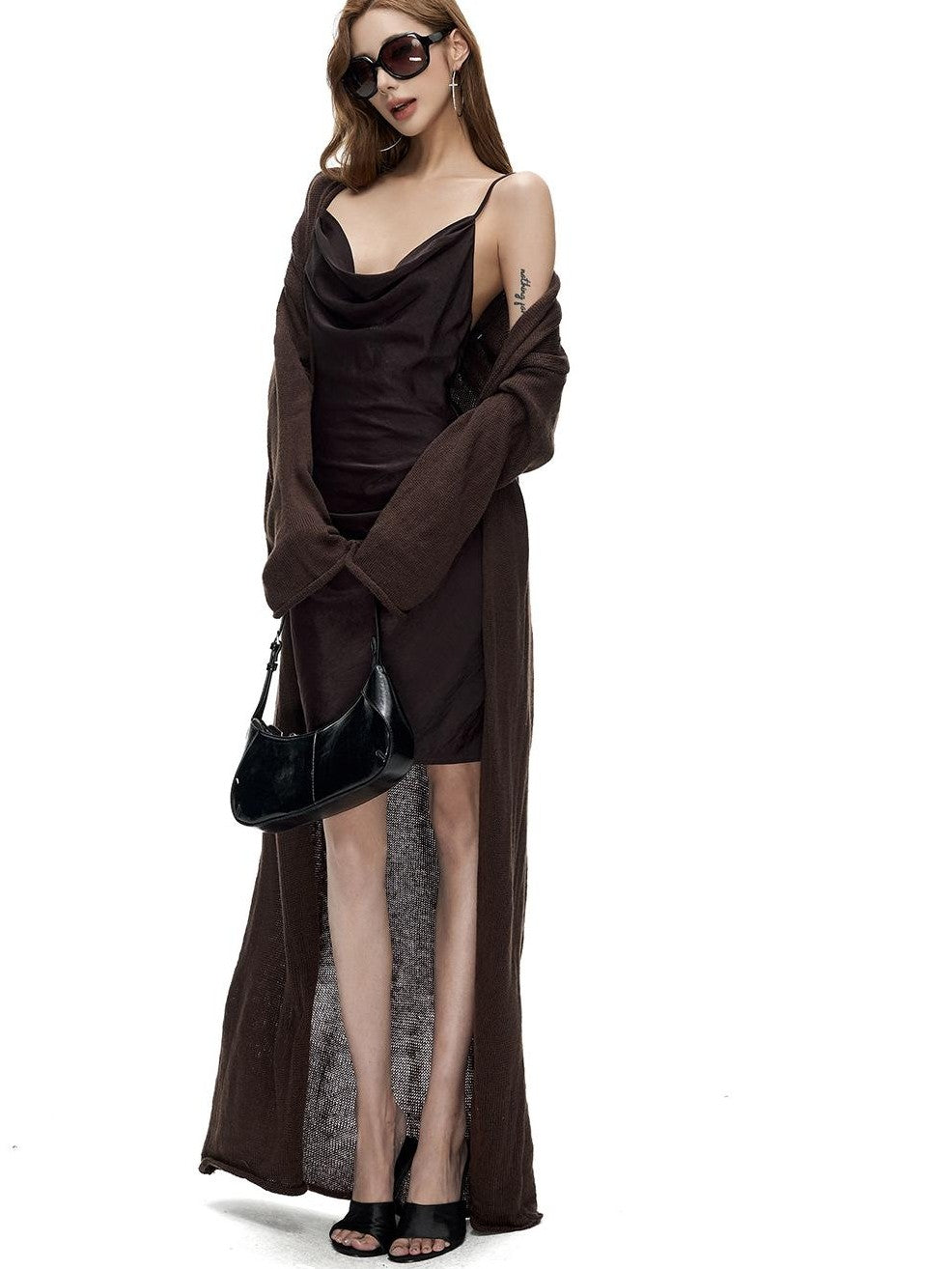 Fanptntox Satin Ruched Draped Neck Bodycon Women's Polyester Slip Mini Dresses