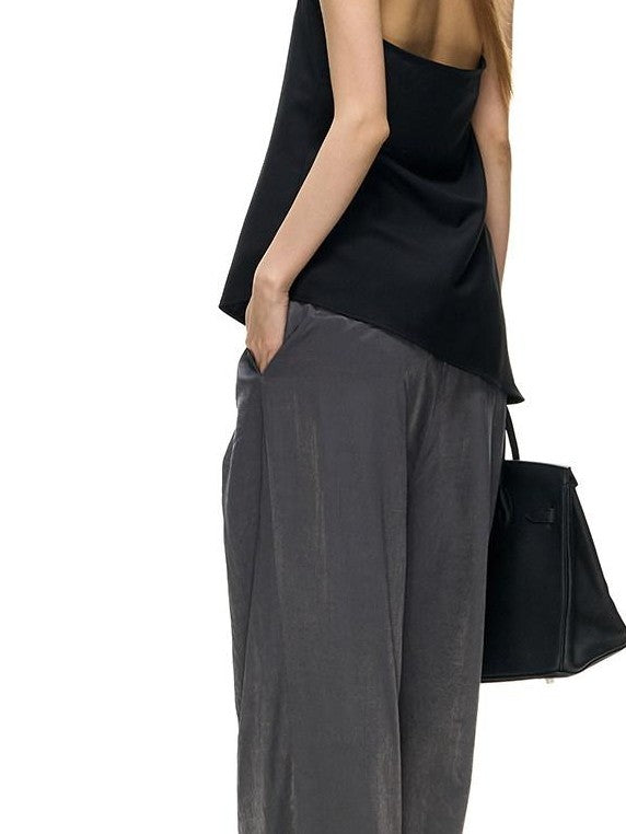 Fanptntox Sculptural I Pleat Faux Acetate Drape Women's Polyester Viscose Wide-leg Pants