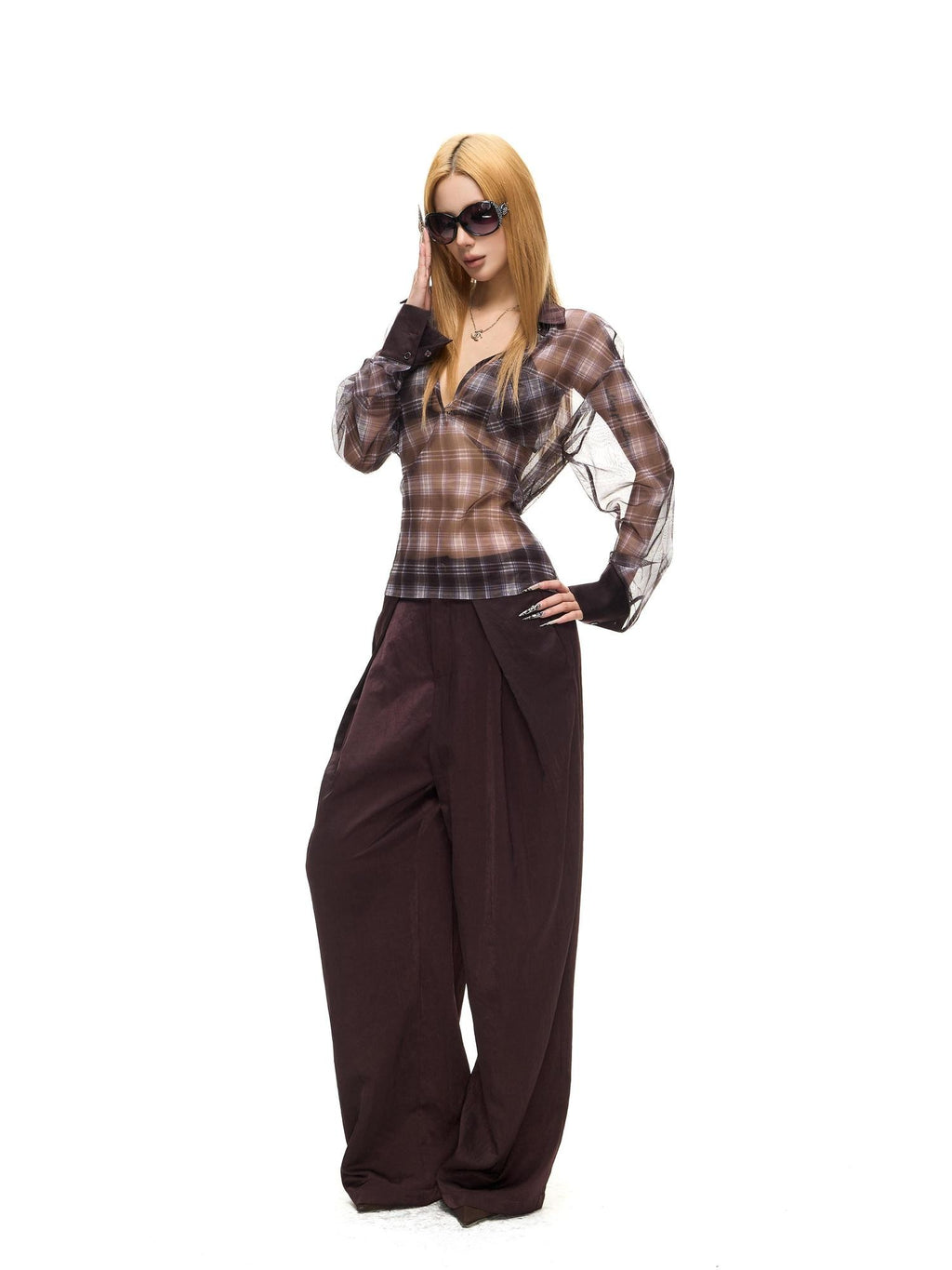 Fanptntox Sculptural I Pleat Faux Acetate Drape Women's Polyester Viscose Wide-leg Pants