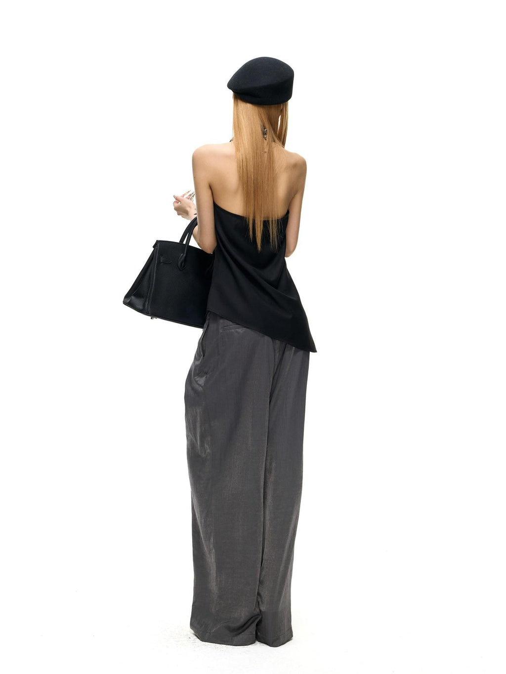 Fanptntox Sculptural I Pleat Faux Acetate Drape Women's Polyester Viscose Wide-leg Pants