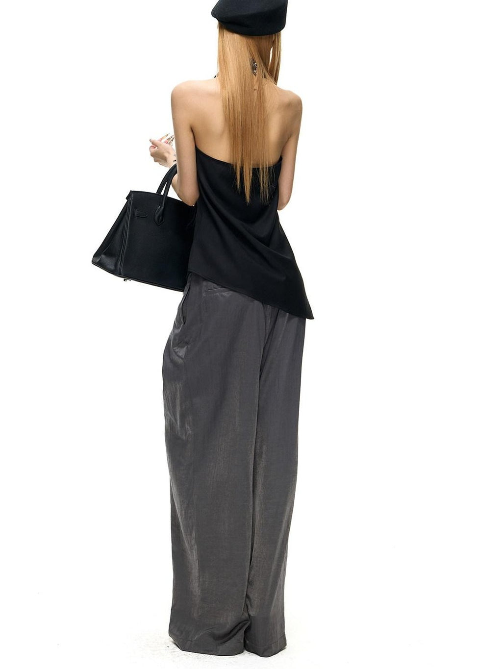 Fanptntox Sculptural I Pleat Faux Acetate Drape Women's Polyester Viscose Wide-leg Pants