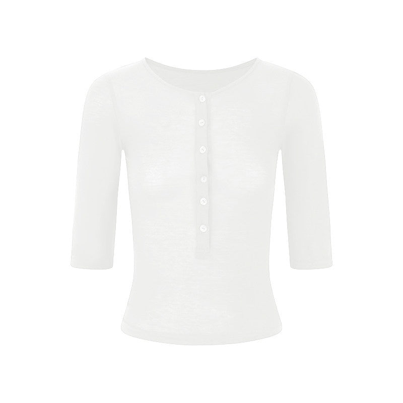 Fanptntox_Semi_Sheer_Waist_Cinch_Zipper_Cropped_Elbow_Sleeve_Women's_Tencel_Slim_T-shirts_901509252599_MISSTT