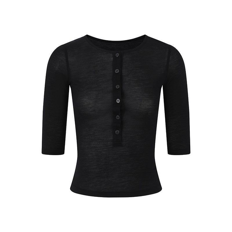 Fanptntox_Semi_Sheer_Waist_Cinch_Zipper_Cropped_Elbow_Sleeve_Women's_Tencel_Slim_T-shirts_901509252599_MISSTT