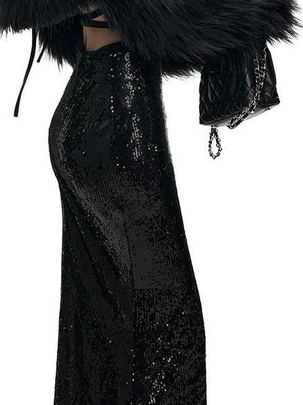 Fanptntox Sequin Halter Fishtail Waist Cinch Women's Polyester Bodycon Maxi Dresses