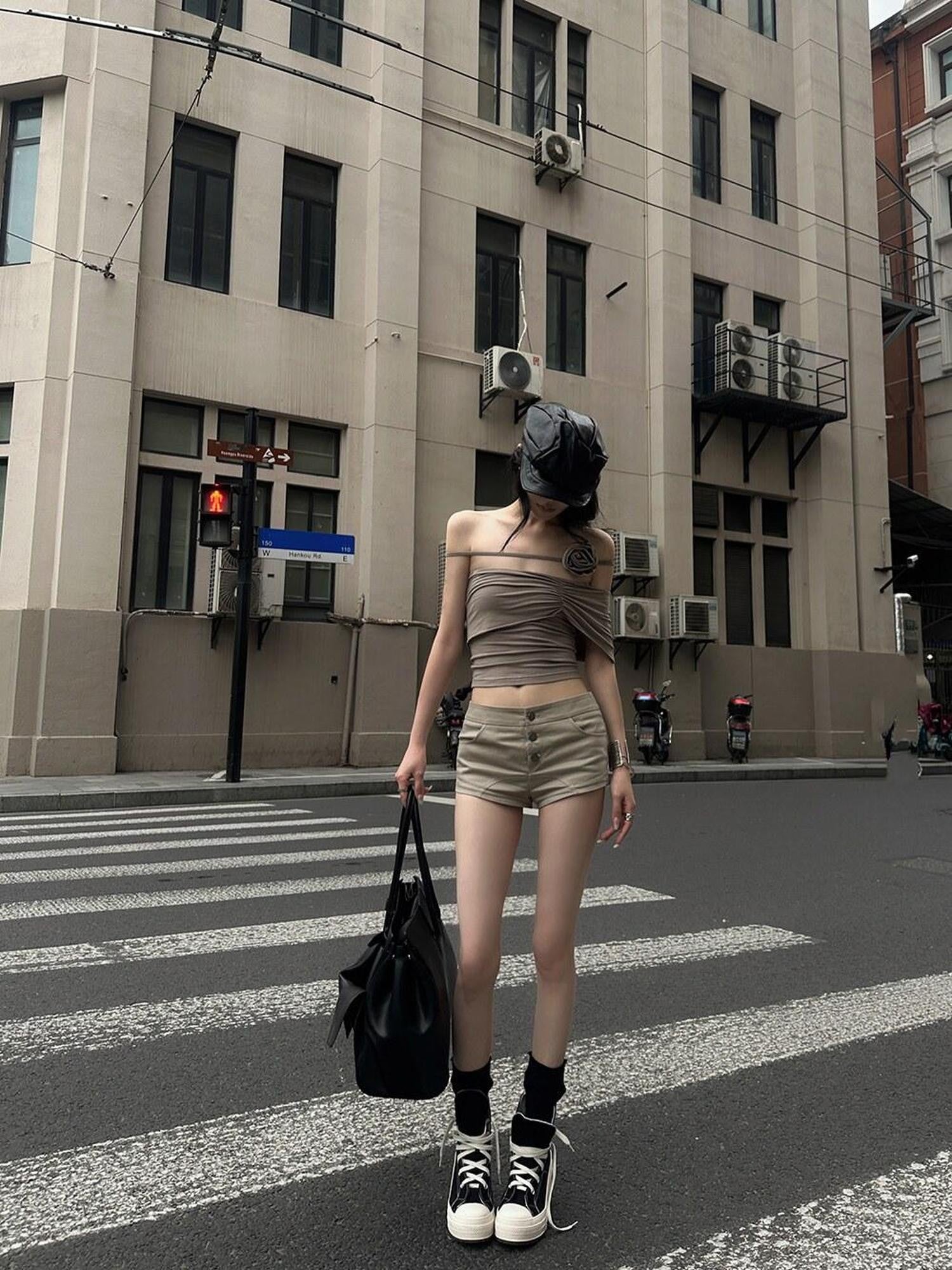 Fanptntox Sexy Low Rise Slim Fit Western Street Women's Other Fabric Hot Pants