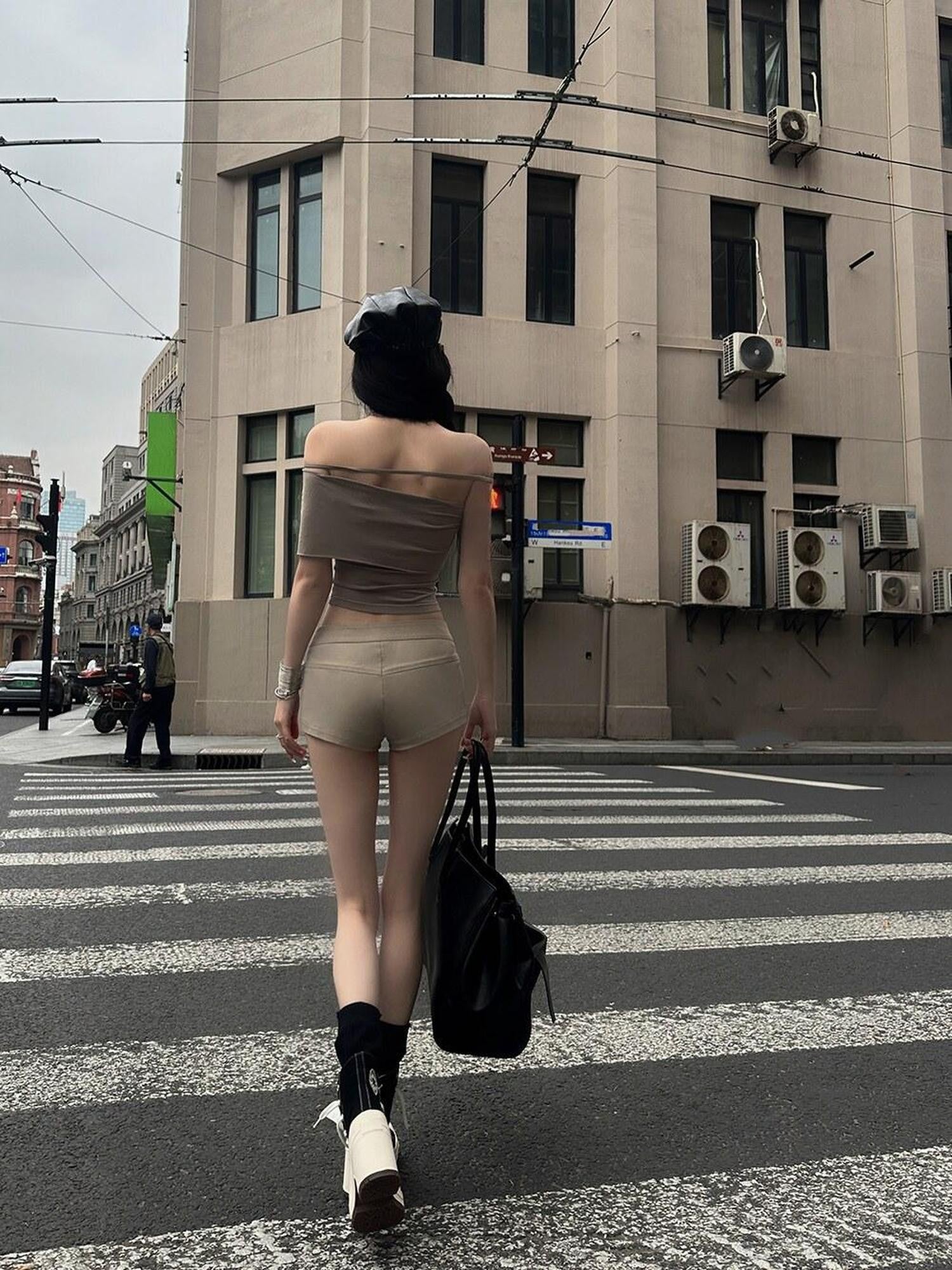 Fanptntox Sexy Low Rise Slim Fit Western Street Women's Other Fabric Hot Pants