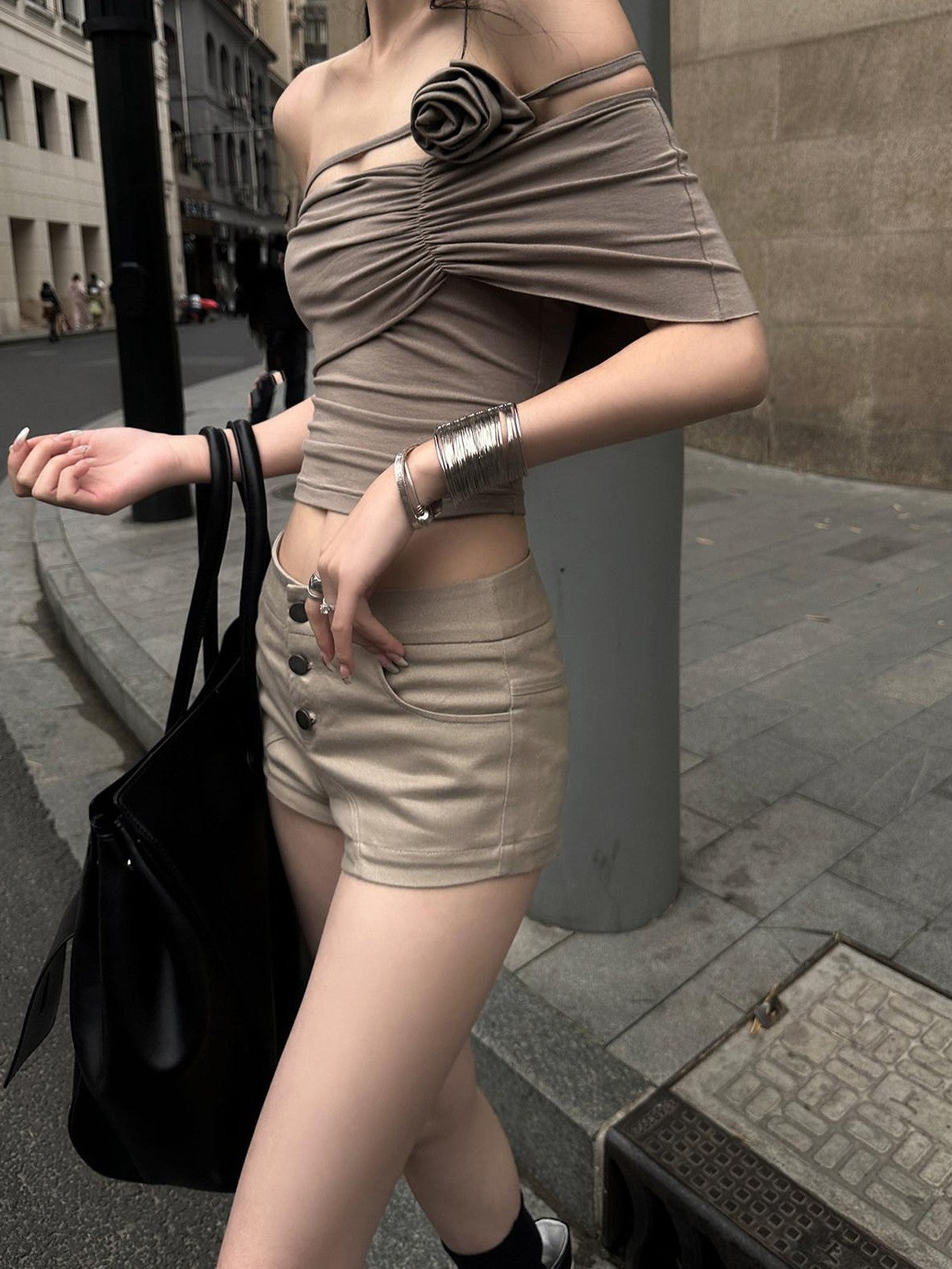 Fanptntox Sexy Low Rise Slim Fit Western Street Women's Other Fabric Hot Pants