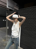 Fanptntox Sexy Plunging Neck Tie Back Solid Backless Women's Halter Tops