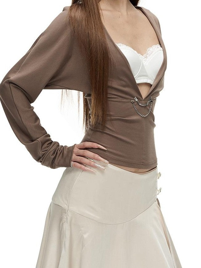 Fanptntox Sexy V-neck Batwing Sleeve Knit Solid Color Women's Lyocell Long Sleeve T-shirts
