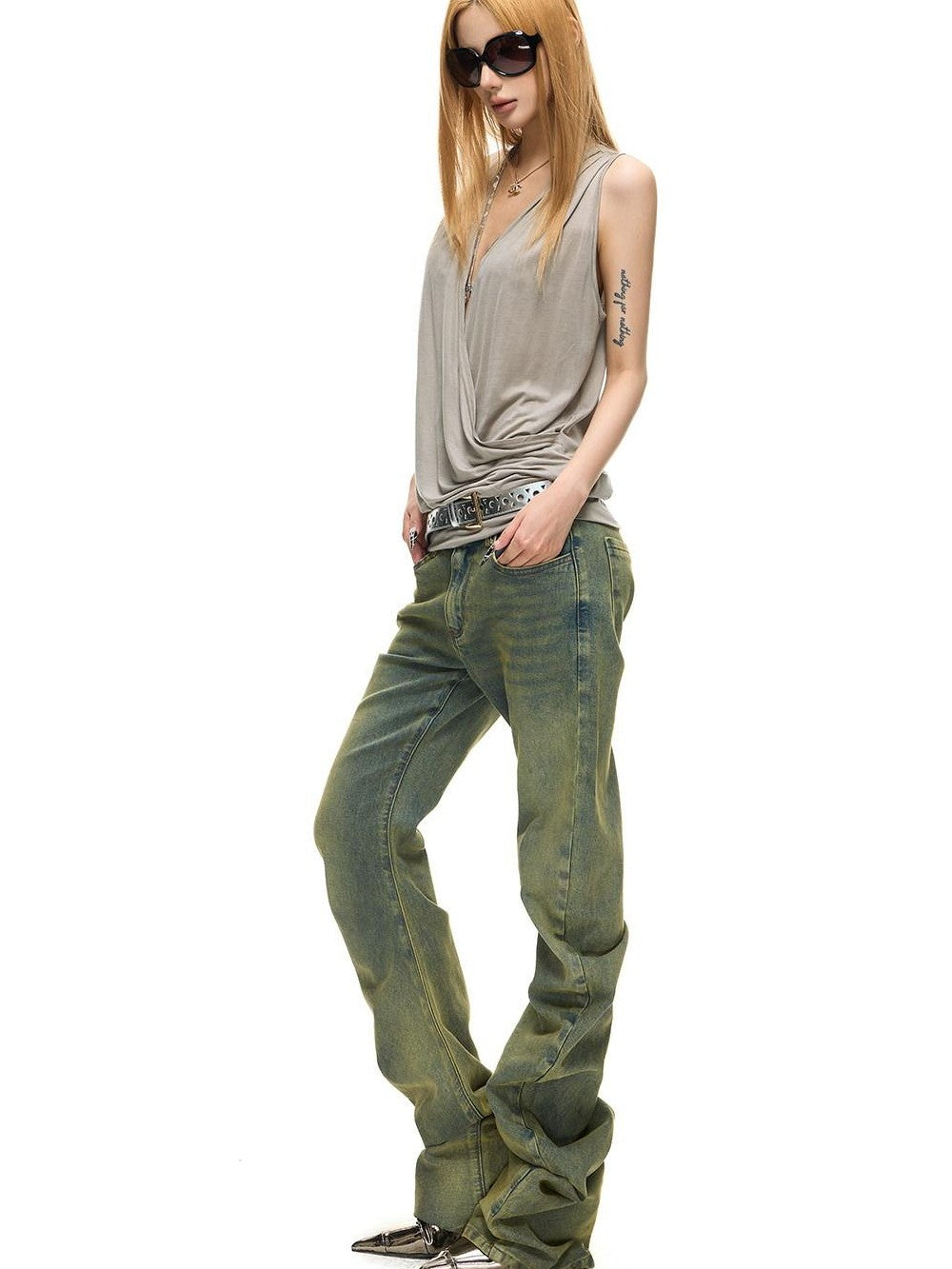 Fanptntox Sheer Cross V-neck Knit H Silhouette Strappy Round Hem Women's Lyocell Camisoles