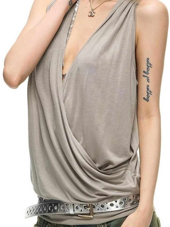 Fanptntox Sheer Cross V-neck Knit H Silhouette Strappy Round Hem Women's Lyocell Camisoles