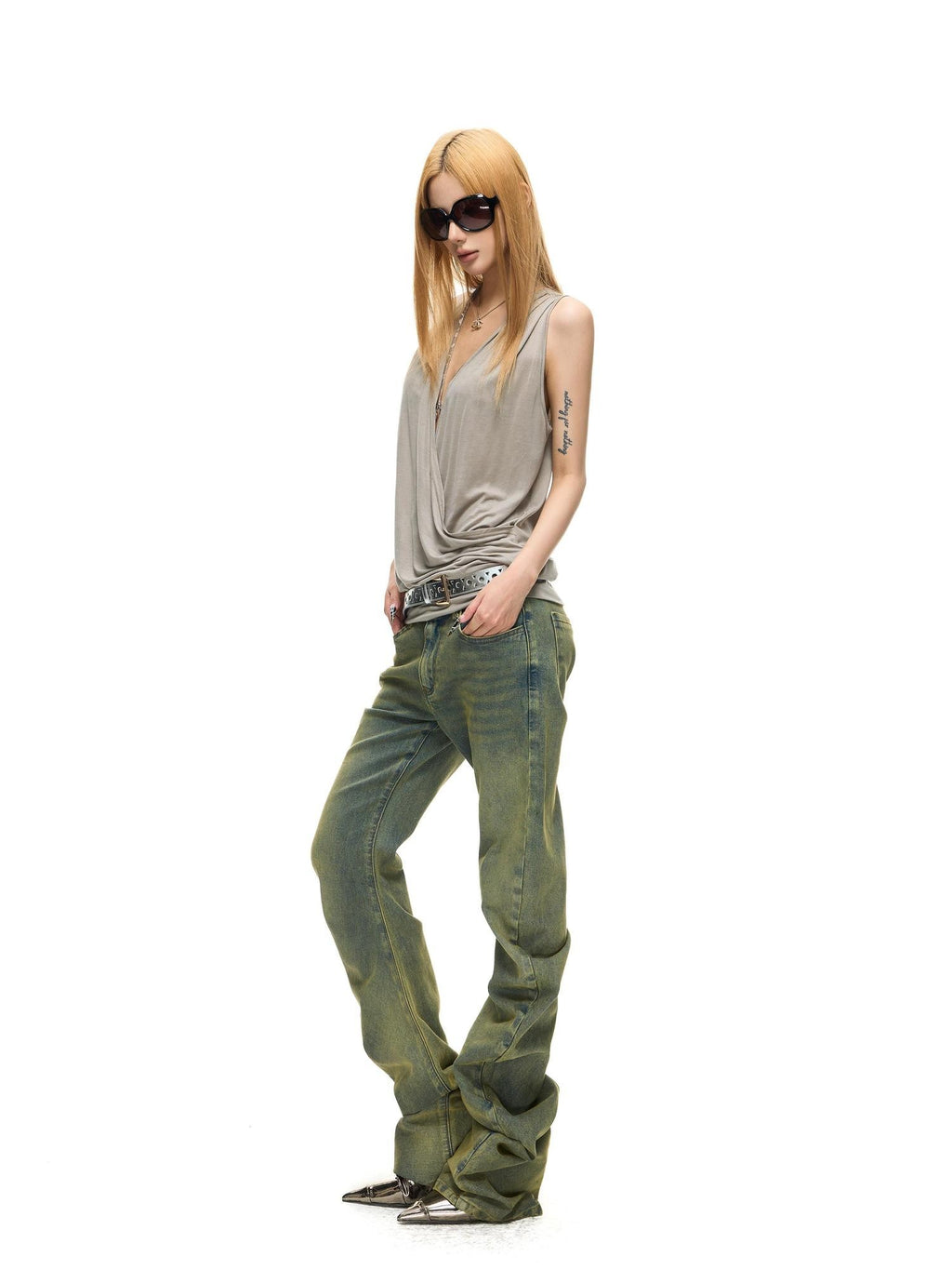 Fanptntox Sheer Cross V-neck Knit H Silhouette Strappy Round Hem Women's Lyocell Camisoles
