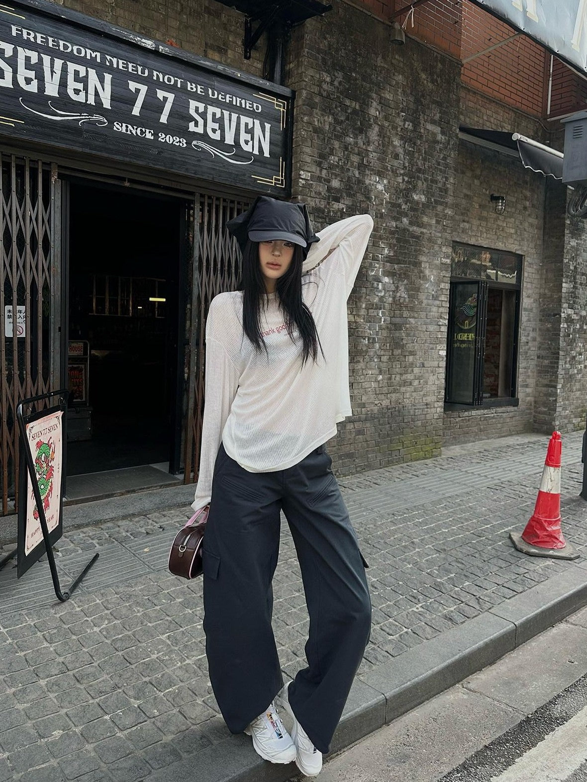 Fanptntox Sheer Open Back Cutout Crewneck Loose Knit Women's Long Sleeve T-shirts