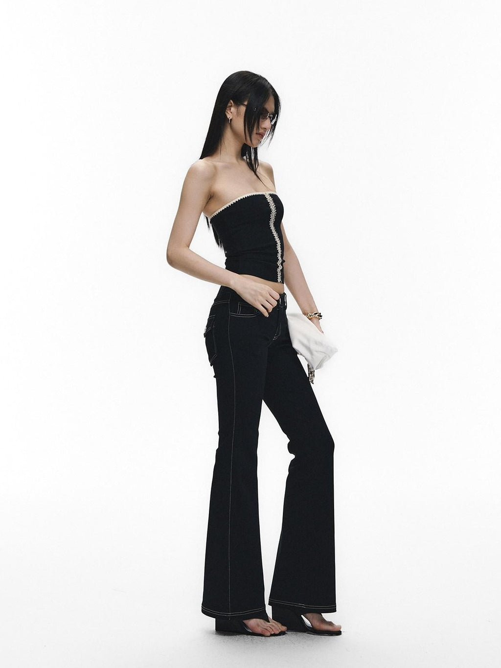 Fanptntox Shell Embroidery Patchwork Cropped Tube Women's Casual Top & Pants Sets