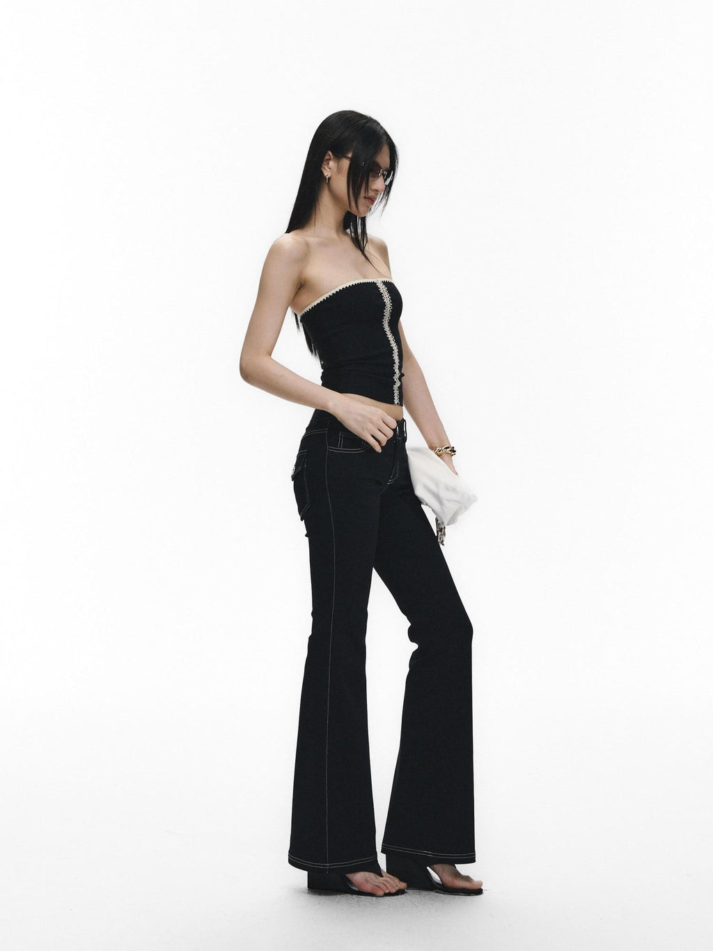 Fanptntox Shell Embroidery Patchwork Cropped Tube Women's Casual Top & Pants Sets