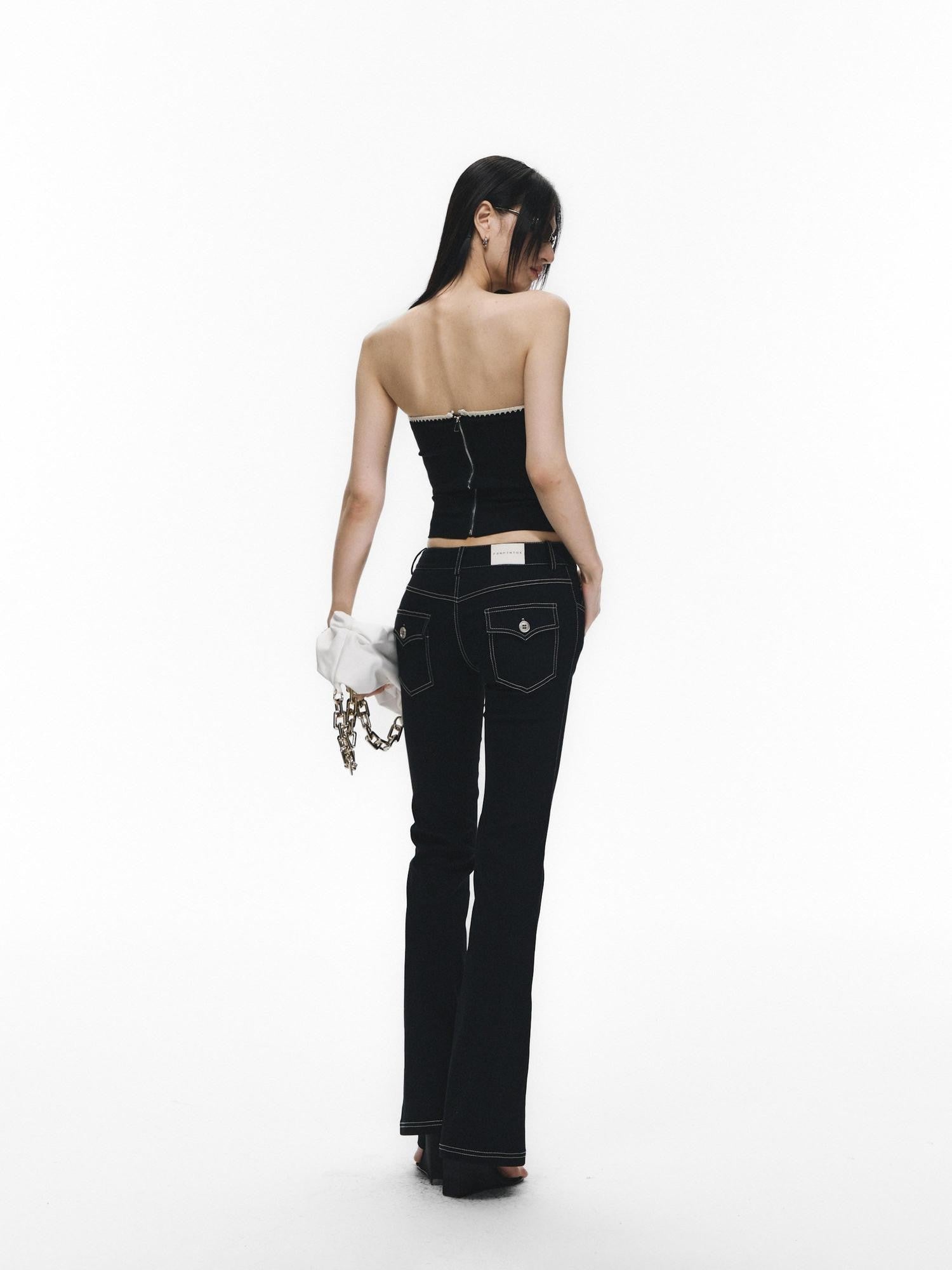 Fanptntox Shell Embroidery Patchwork Cropped Tube Women's Casual Top & Pants Sets
