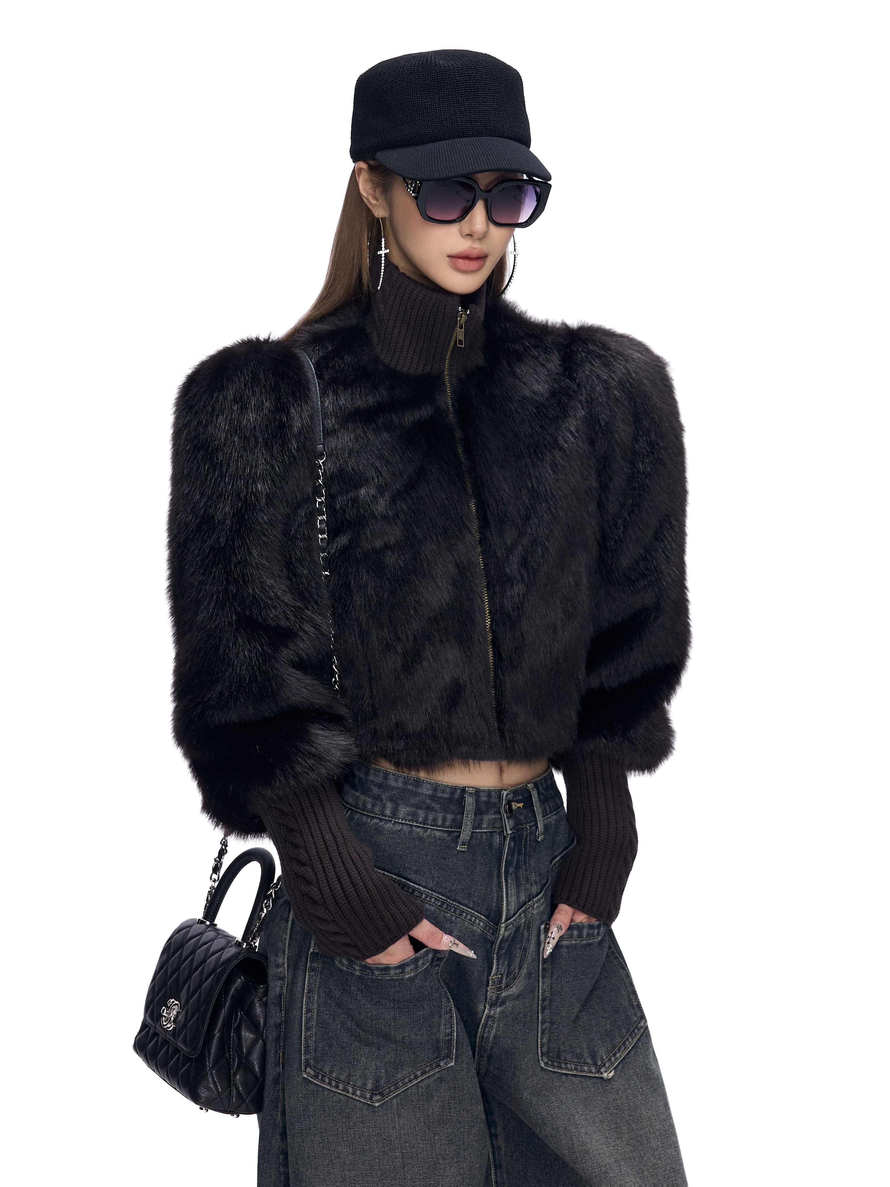 Fanptntox_Short_Stand_Collar_Knit_Ribbed_Spliced_Cuffs_Women's_Polyester_Faux_Fur_Coats_987766369746_MISSTT