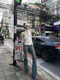 Fanptntox Silver Foil Vintage Micro Flare High Waist Women's Denim Bootcut Jeans