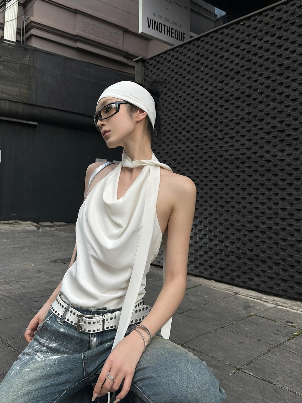 Fanptntox Silver Foil Vintage Micro Flare High Waist Women's Denim Bootcut Jeans