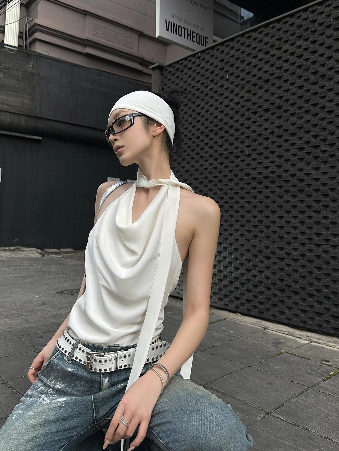 Fanptntox Silver Foil Vintage Micro Flare High Waist Women's Denim Bootcut Jeans