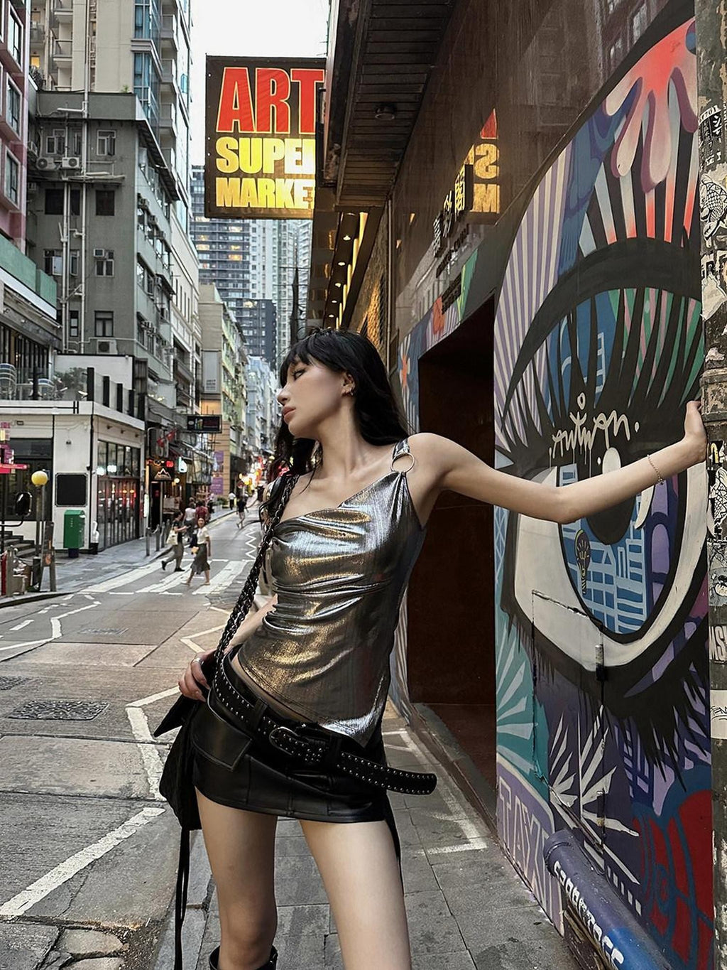 Fanptntox Silver Gray Metal Ring Slim Fit Streetwear Women's Camisoles