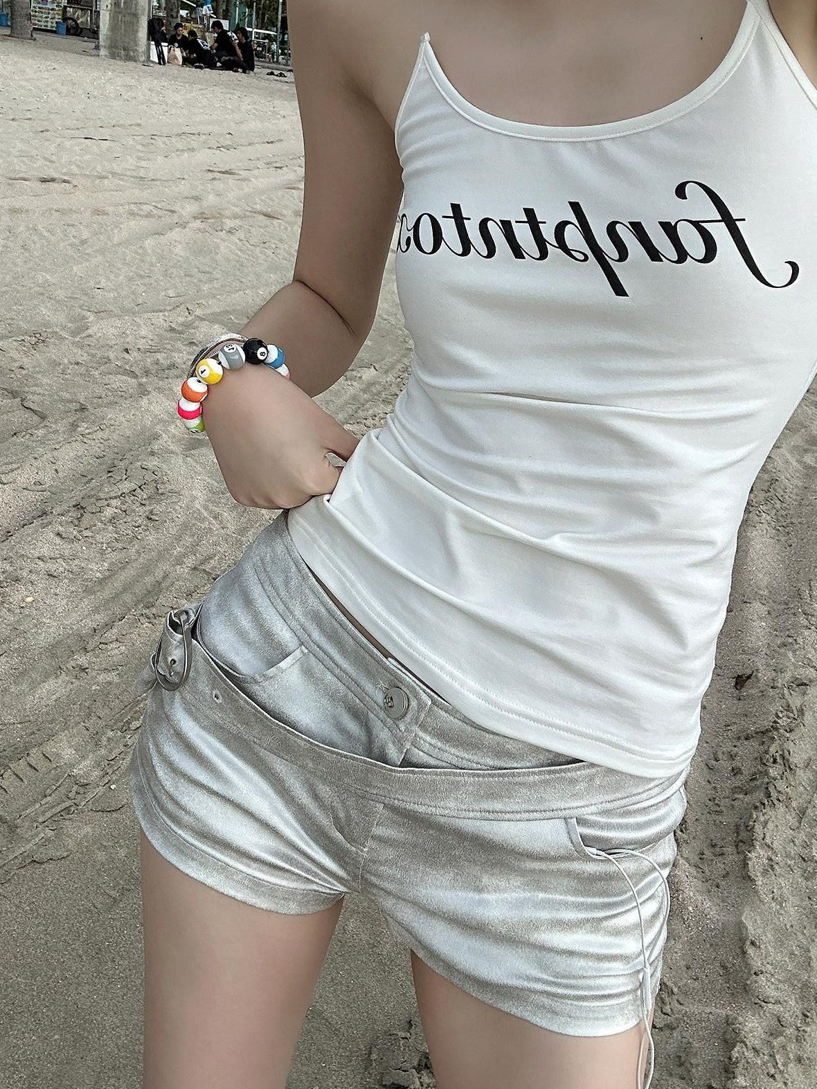 Fanptntox Silver Low Waist Slim Fit Streetwear Women's Other Fabric Hot Pants