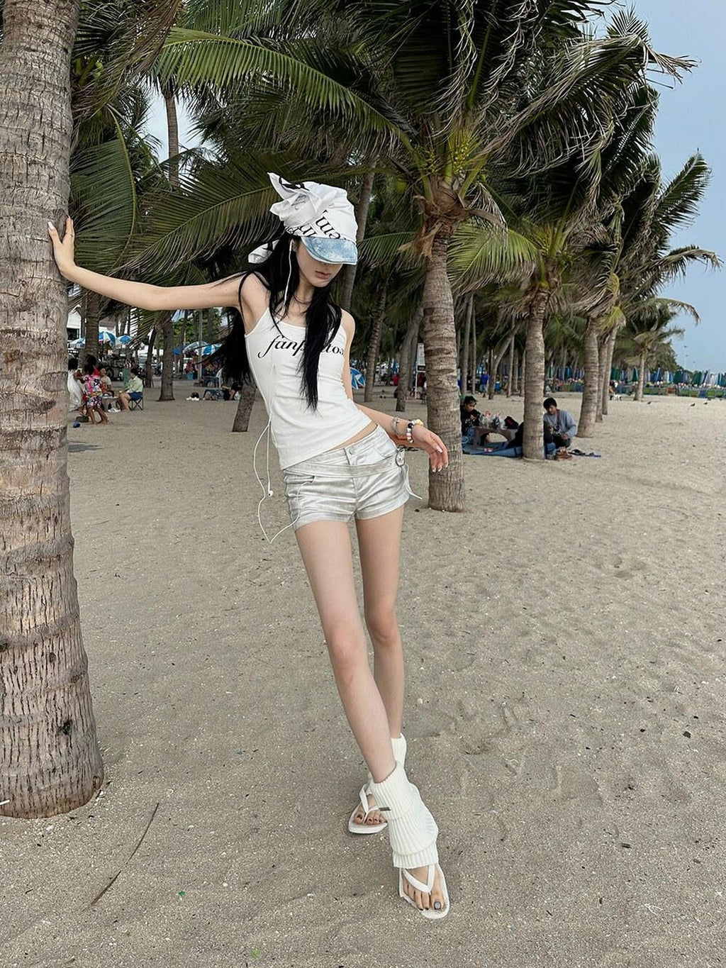 Fanptntox Silver Low Waist Slim Fit Streetwear Women's Other Fabric Hot Pants