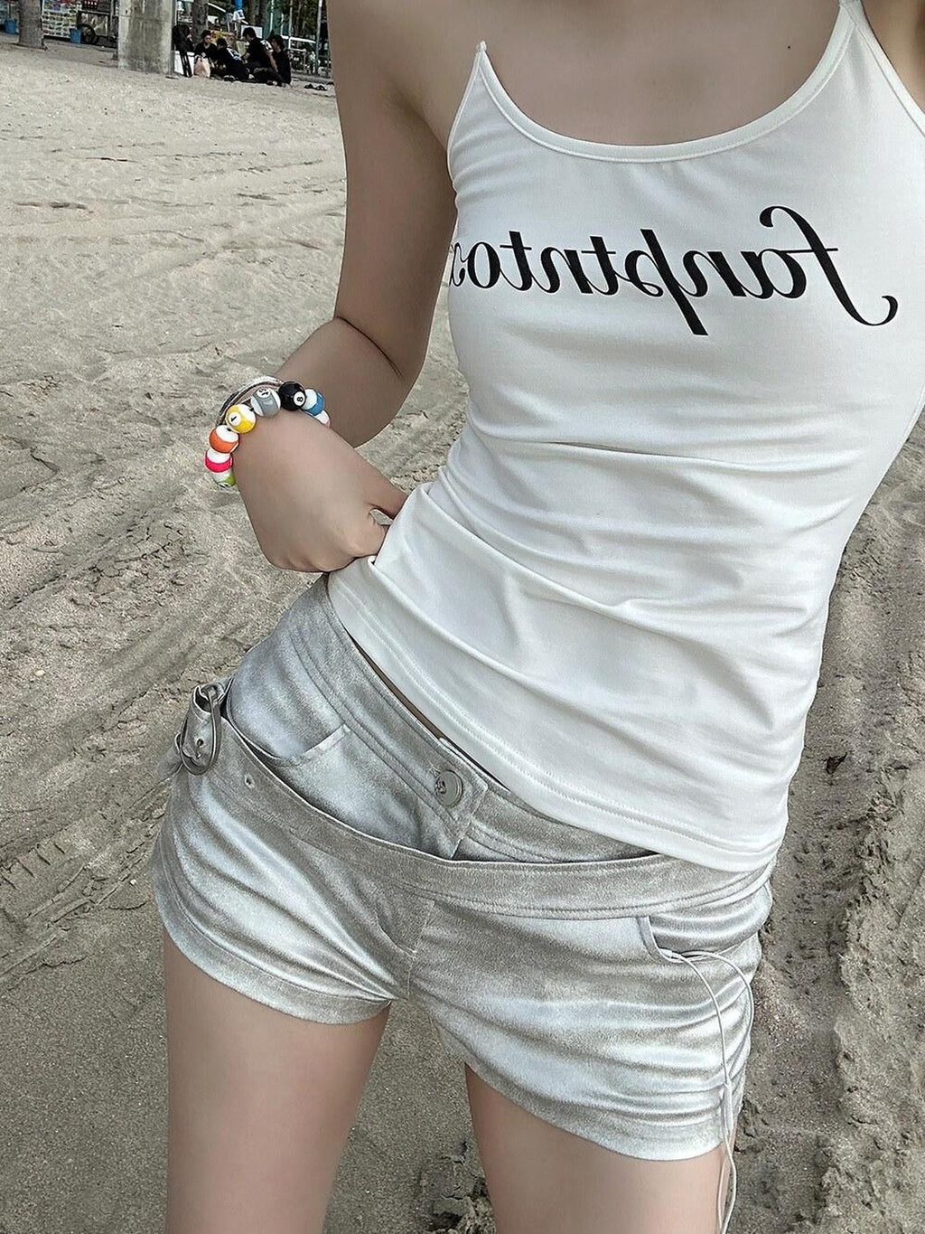Fanptntox Silver Low Waist Slim Fit Streetwear Women's Other Fabric Hot Pants