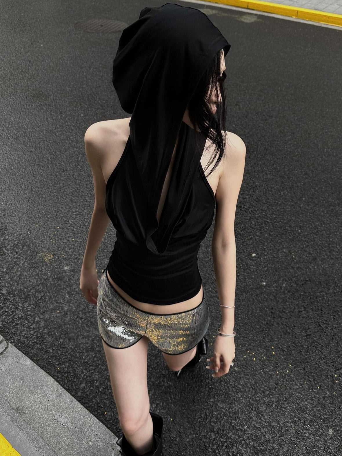 Fanptntox Silver Sequined Low Waist Slim Fit Women's Other Fabric Hot Pants