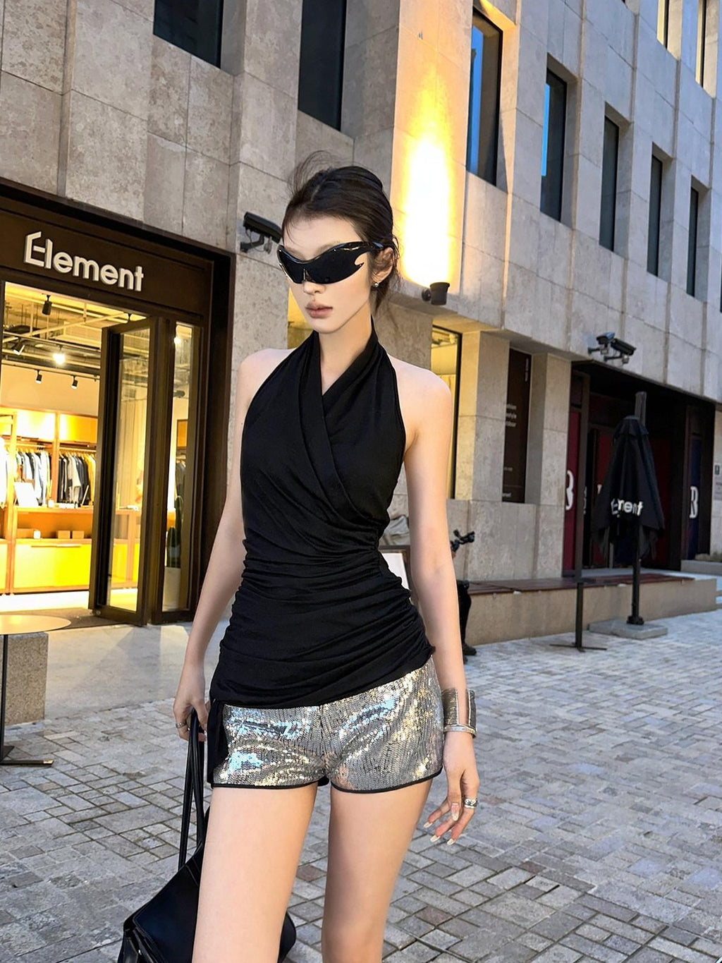 Fanptntox Silver Sequined Low Waist Slim Fit Women's Other Fabric Hot Pants