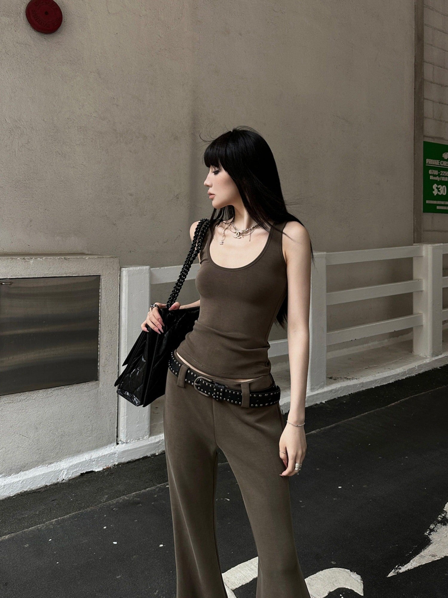 Fanptntox Sleeveless U Neck Sport Tank Flared Floor Women's Casual Top & Pants Sets