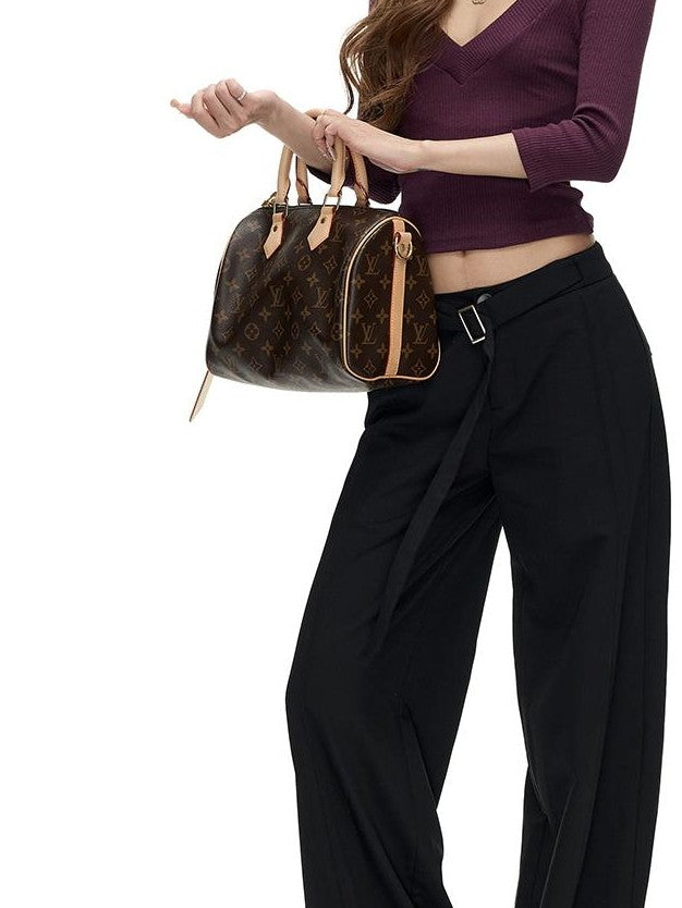Fanptntox Slim Fit Deep V-neck Waist Cinched Long Sleeve Knit Women's Sweaters