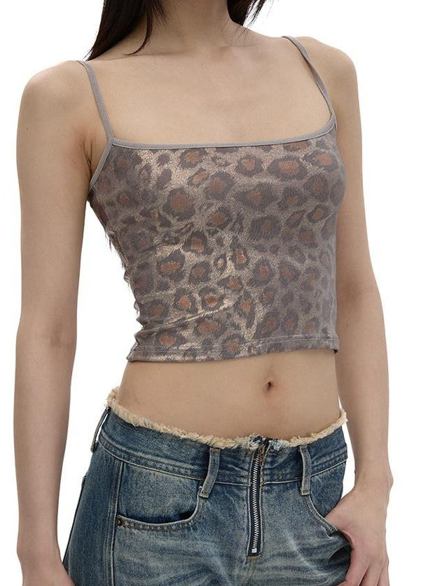 Fanptntox Slim Fit Metallic Leopard Print Layered Women's Lyocell Camisoles