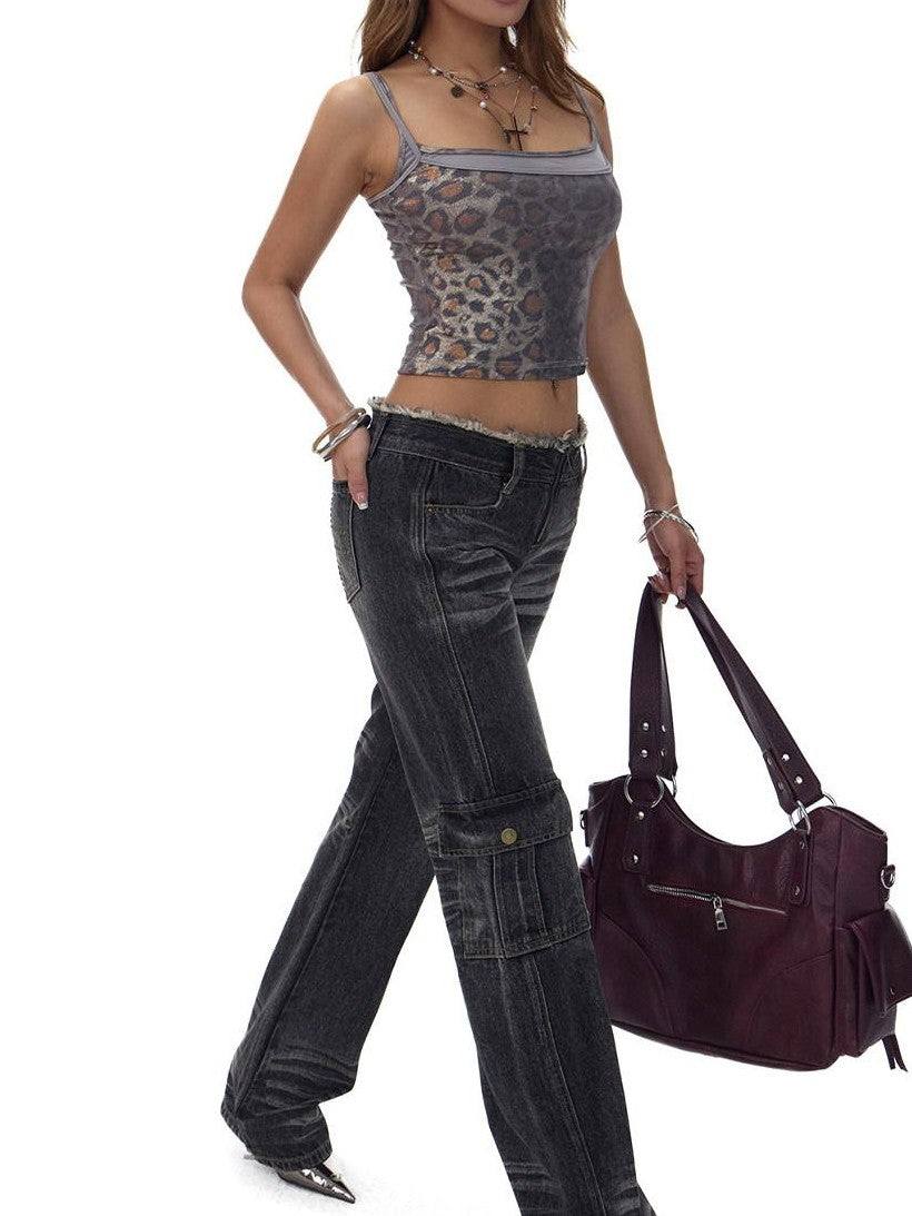 Fanptntox Slim Fit Metallic Leopard Print Layered Women's Lyocell Camisoles