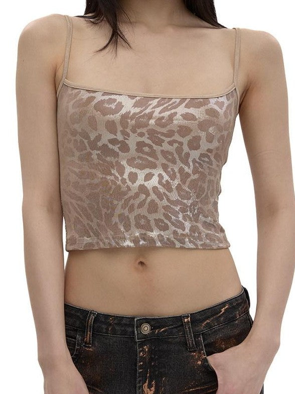 Fanptntox Slim Fit Metallic Leopard Print Layered Women's Lyocell Camisoles